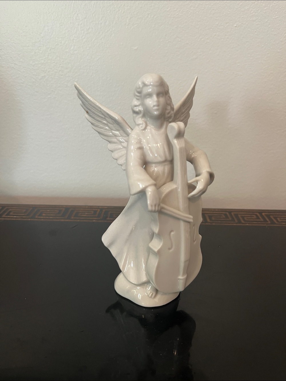 Dresden Porcelain Glazed White Ceramic Angel Figurine with Cello
